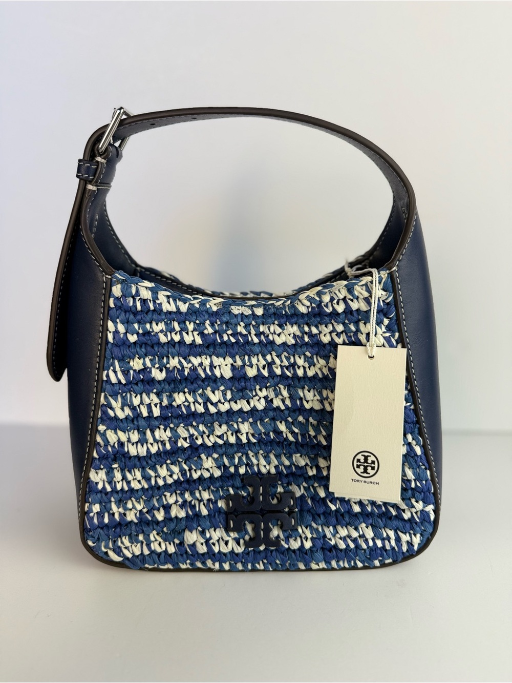 Tory Burch Thea Straw Small Bucket Bag Blue Melange Woven Raffia $458 - Picture 2 of 16